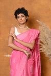 Mastaani ~ Handblock Printed Cotton Saree With Natural Dyes - Dazzling Pink