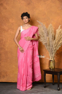  Mastaani ~ Handblock Printed Cotton Saree With Natural Dyes - Dazzling Pink