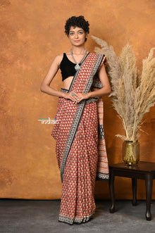  Mastaani ~ Handblock Printed Cotton Saree With Natural Dyes - Orange