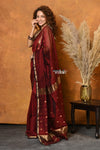Mastaani ~ Handloom Pure Cotton Silk Saree With Sleek Golden Border - Maroon