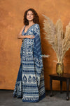 Mastaani ~ Handblock Printed Cotton Saree With Natural Dyes - Blue
