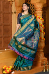 Gaurangi ~ Handloom Pure Silk Maharani Paithani with Majestic Maharani Pallu in Peacock Blue