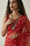 Mulmuli ~ Pure Handwoven Jamdani Mul Cotton Saree in Red