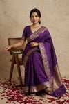 Ganga Ghat ~ Banarasi Handwoven Pure Soft Katan Silk Saree In Violet