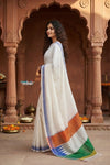 Independence Special!  ~ Handloom Cotton Ilkal Saree with Tricolor Pallu in White