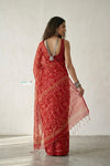 Mulmuli ~ Pure Handwoven Jamdani Mul Cotton Saree in Red