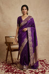 Ganga Ghat ~ Banarasi Handwoven Pure Soft Katan Silk Saree In Violet