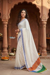 Independence Special!  ~ Handloom Cotton Ilkal Saree with Tricolor Pallu in White