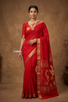 Virasat 2.0 ~ Handloom Pure Cotton Paithani With Nath Pallu~ Red