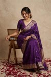 Ganga Ghat ~ Banarasi Handwoven Pure Soft Katan Silk Saree In Violet