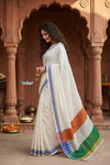 Independence Special!  ~ Handloom Cotton Ilkal Saree with Tricolor Pallu in White