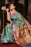 Virasat ~ Handloom Pure Silk Paithani Saree With Most Traditional Radha Krishna Pallu in Powder Blue