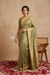 Ganga Ghat ~ Banarasi Handwoven Pure Soft Katan Silk Saree In Cyan Green