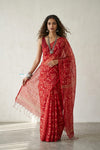 Mulmuli ~ Pure Handwoven Jamdani Mul Cotton Saree in Red