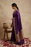 Ganga Ghat ~ Banarasi Handwoven Pure Soft Katan Silk Saree In Violet