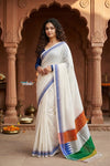 Independence Special!  ~ Handloom Cotton Ilkal Saree with Tricolor Pallu in White