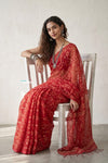 Mulmuli ~ Pure Handwoven Jamdani Mul Cotton Saree in Red