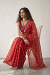 Mulmuli ~ Pure Handwoven Jamdani Mul Cotton Saree in Red