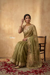 Ganga Ghat  ~ Banarasi Organza Saree with Handcrafted Beadwork In Mint Green