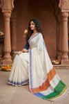 Independence Special!  ~ Handloom Cotton Ilkal Saree with Tricolor Pallu in White