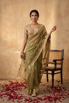 Ganga Ghat  ~ Banarasi Organza Saree with Handcrafted Beadwork In Mint Green