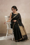 Ganga Ghat ~ Banarasi Handwoven Pure Silk Banarasi Organza Saree in Black