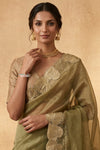 Ganga Ghat  ~ Banarasi Organza Saree with Handcrafted Beadwork In Mint Green