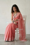 Latika ~ Pure Handwoven Jamdani Mul Cotton Saree in Peach