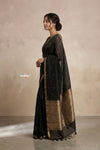 Ganga Ghat ~ Banarasi Handwoven Pure Silk Banarasi Organza Saree in Black