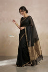 Ganga Ghat ~ Banarasi Handwoven Pure Silk Banarasi Organza Saree in Black