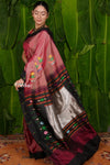Aranya ~ Pure Silk Handloom Black Muniya Border Paithani with Asawali Tawa Pallu in Rustt