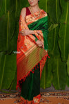 Aranya ~ Pure Silk Handloom Asawali Border Paithani with Asawali Pallu in Royal Green