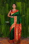 Aranya ~ Pure Silk Handloom Asawali Border Paithani with Asawali Pallu in Royal Green