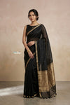 Ganga Ghat ~ Banarasi Handwoven Pure Silk Banarasi Organza Saree in Black