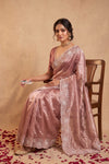 Ganga Ghat  ~ Banarasi Organza Saree with Handcrafted Beadwork In Blush Pink
