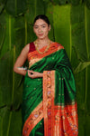 Aranya ~ Pure Silk Handloom Asawali Border Paithani with Asawali Pallu in Royal Green