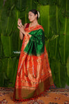 Aranya ~ Pure Silk Handloom Asawali Border Paithani with Asawali Pallu in Royal Green