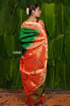 Aranya ~ Pure Silk Handloom Asawali Border Paithani with Asawali Pallu in Royal Green