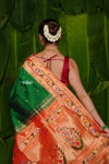 Aranya ~ Pure Silk Handloom Asawali Border Paithani with Asawali Pallu in Royal Green