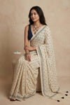 Mitti Ke Rang ~ Ajrakh Printed Cotton Saree in White