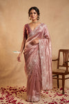 Ganga Ghat  ~ Banarasi Organza Saree with Handcrafted Beadwork In Blush Pink