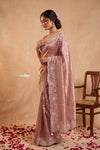 Ganga Ghat  ~ Banarasi Organza Saree with Handcrafted Beadwork In Blush Pink