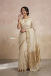 Ganga Ghat ~ Banarasi Handwoven Pure Silk Banarasi Organza Saree in Off White