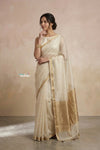 Ganga Ghat ~ Banarasi Handwoven Pure Silk Banarasi Organza Saree in Off White
