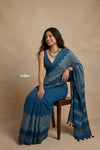 Mitti Ke Rang ~ Ajrakh Printed Cotton Saree in Azure Blue