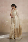 Ganga Ghat ~ Banarasi Handwoven Pure Silk Banarasi Organza Saree in Off White