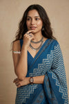 Mitti Ke Rang ~ Ajrakh Printed Cotton Saree in Azure Blue