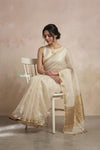Ganga Ghat ~ Banarasi Handwoven Pure Silk Banarasi Organza Saree in Off White