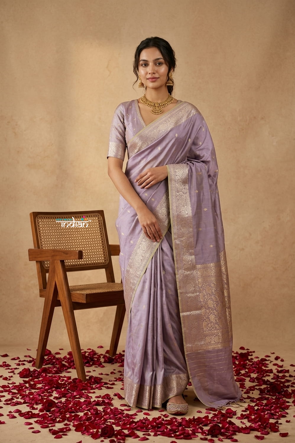 Ganga Ghat ~ Banarasi Handwoven Pure Soft Katan Silk Saree In Lilac