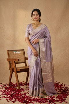 Ganga Ghat ~ Banarasi Handwoven Pure Soft Katan Silk Saree In Lilac